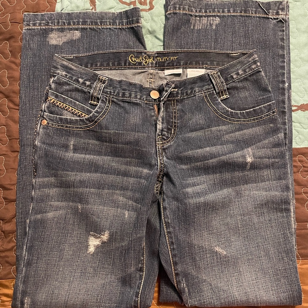 Cruel Girl Distressed Blue Straight Leg Jeans